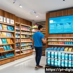 디지털 물리적 공간 통합을 위한 단계별 가이드 - A modern retail store interior in São Paulo, Brazil, featuring a seamless blend of physical and digi...