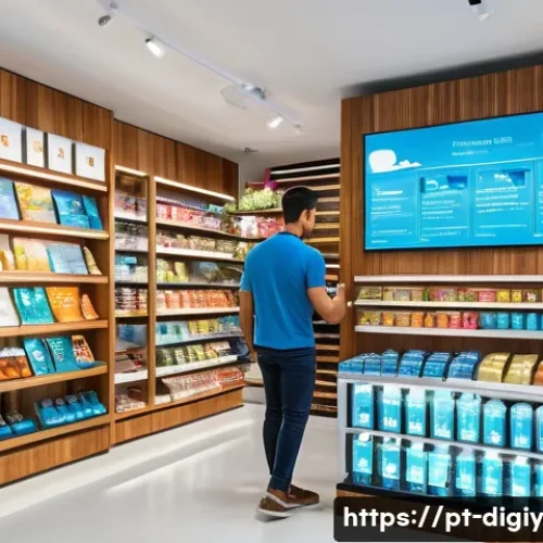 디지털 물리적 공간 통합을 위한 단계별 가이드 - A modern retail store interior in São Paulo, Brazil, featuring a seamless blend of physical and digi...