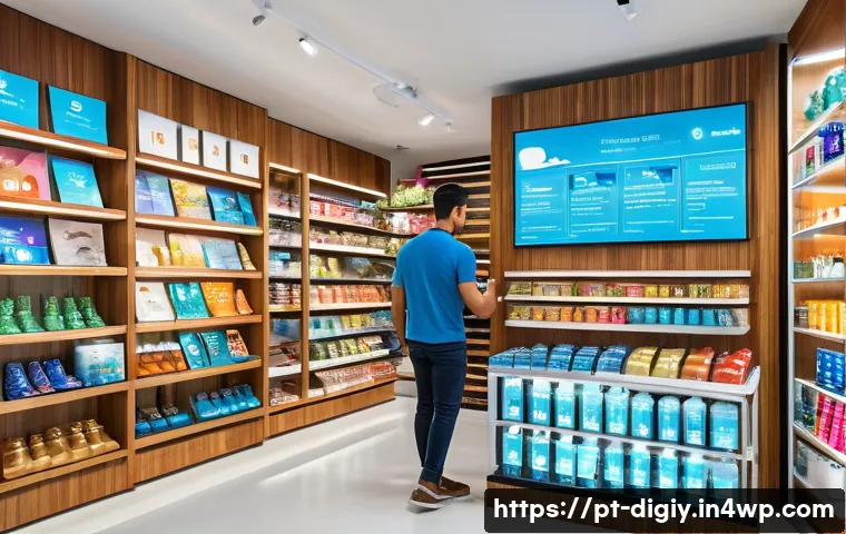 디지털 물리적 공간 통합을 위한 단계별 가이드 - A modern retail store interior in São Paulo, Brazil, featuring a seamless blend of physical and digi...