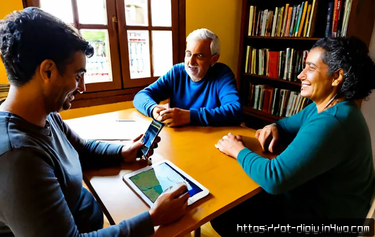 Home 17 디지털 물리적 통합을 위한 커뮤니티 구축 방안 - Photorealistic community workshop in a sunny Lisbon neighborhood library, diverse Portuguese adults ...